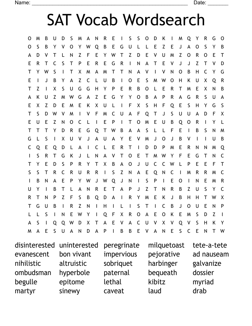 SAT Vocab Wordsearch