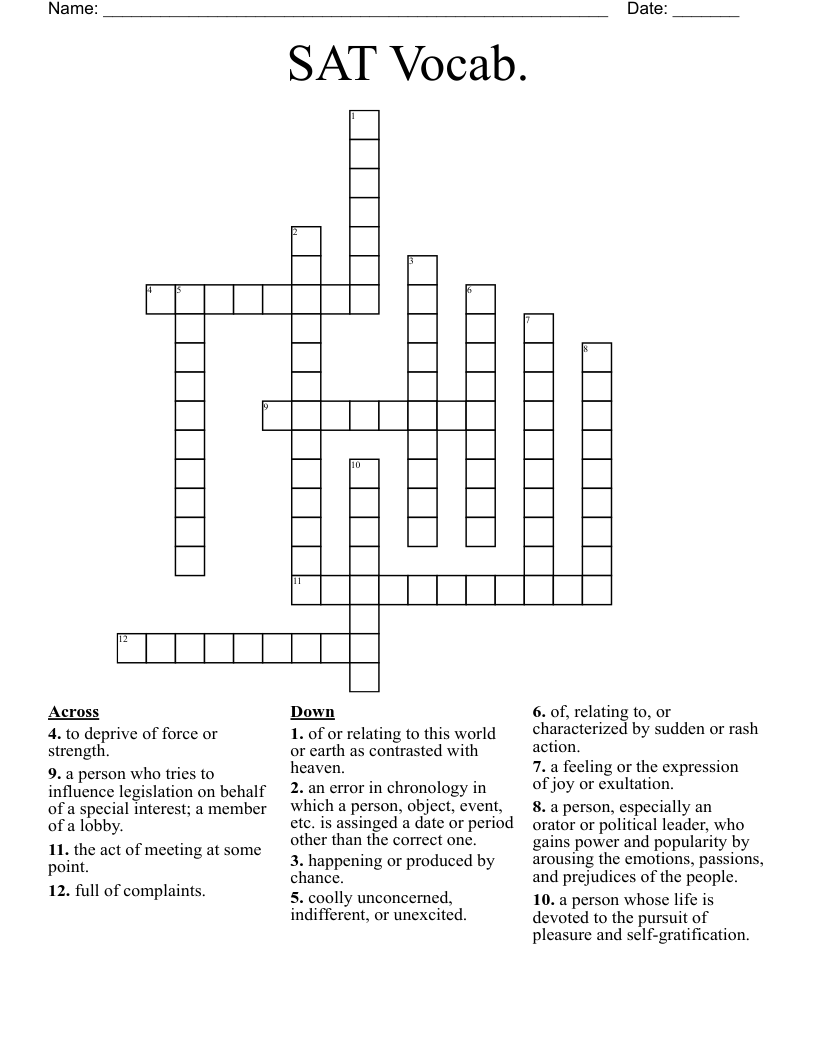 SAT Vocab.  Crossword