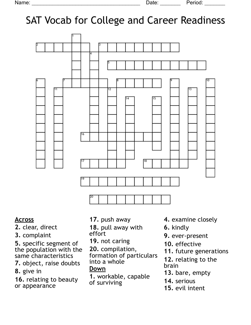SAT Vocab for College and Career Readiness Crossword