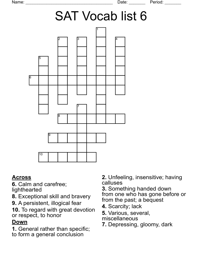 SAT Vocab list 6 Crossword