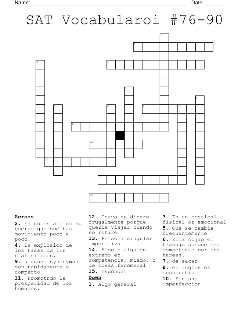 SAT Vocabularoi #76-90 Crossword