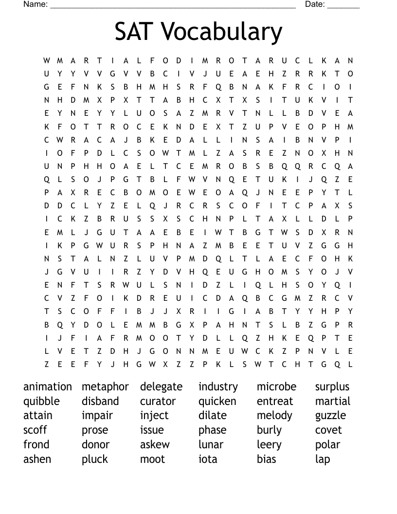 SAT Vocabulary Word Search