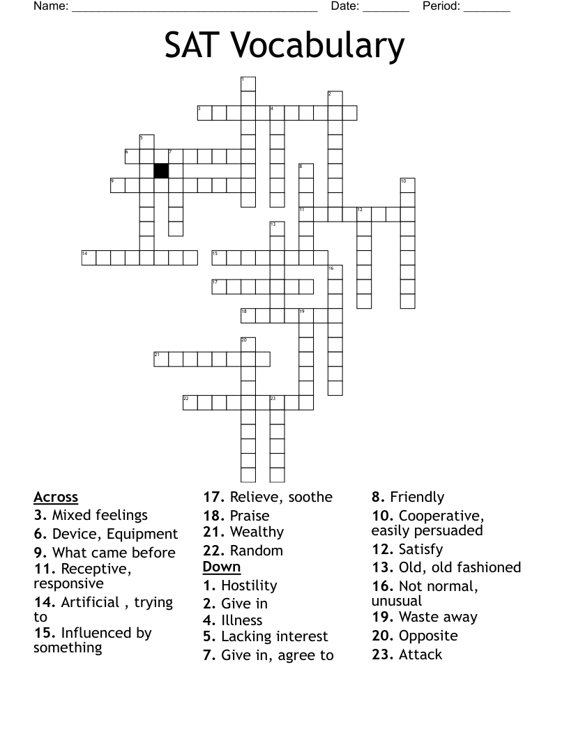 SAT Vocabulary Crossword