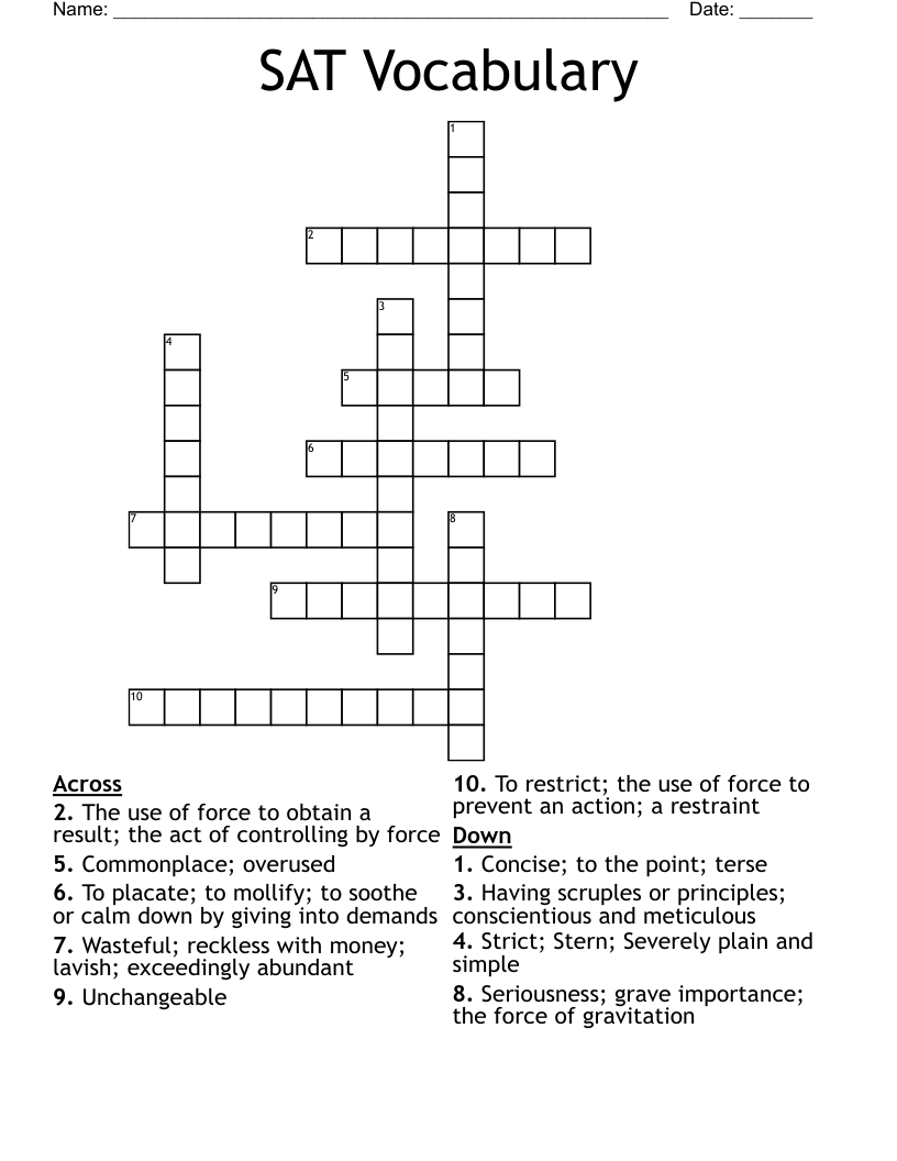 SAT Vocabulary Crossword
