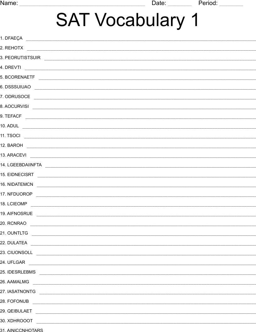SAT Vocabulary 1 Word Scramble