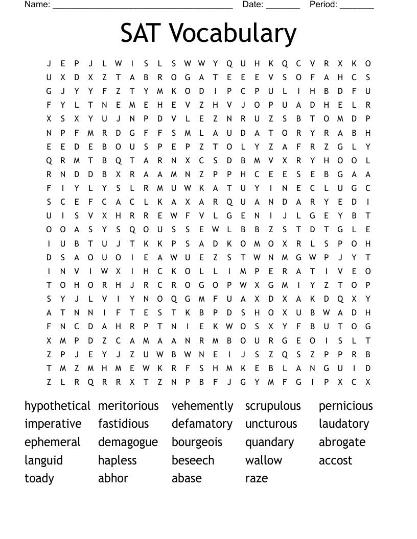 SAT Vocabulary Word Search