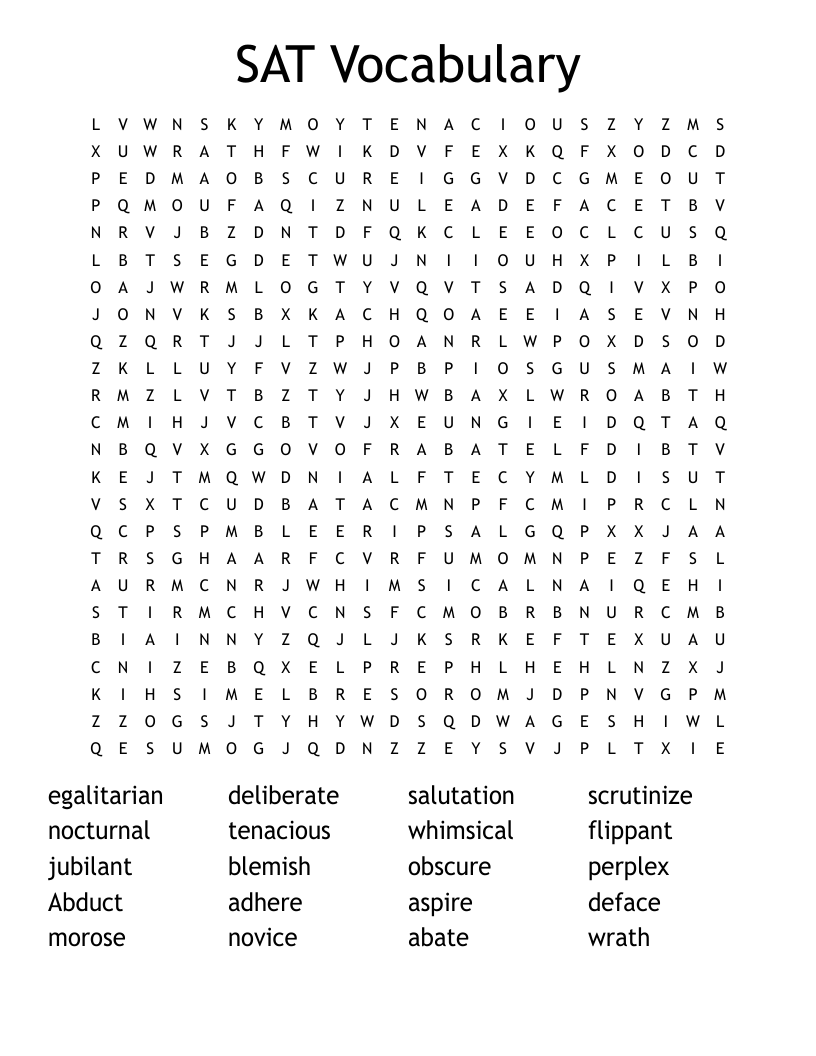 SAT Vocabulary Word Search