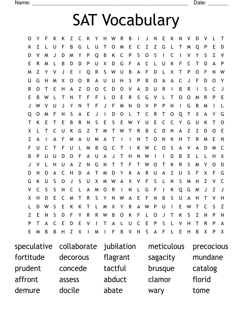 SAT Vocabulary Word Search