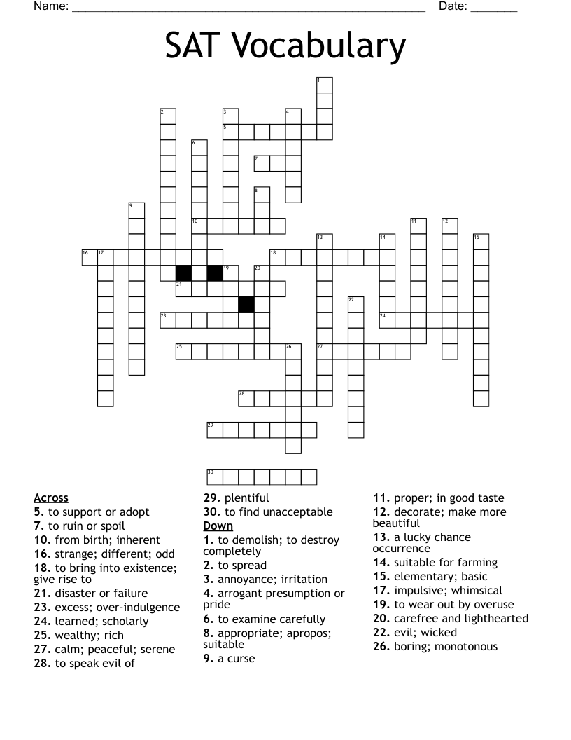 SAT Vocabulary Crossword