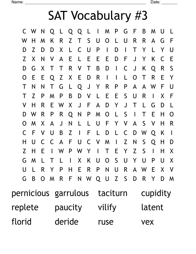 SAT Vocabulary #3 Word Search
