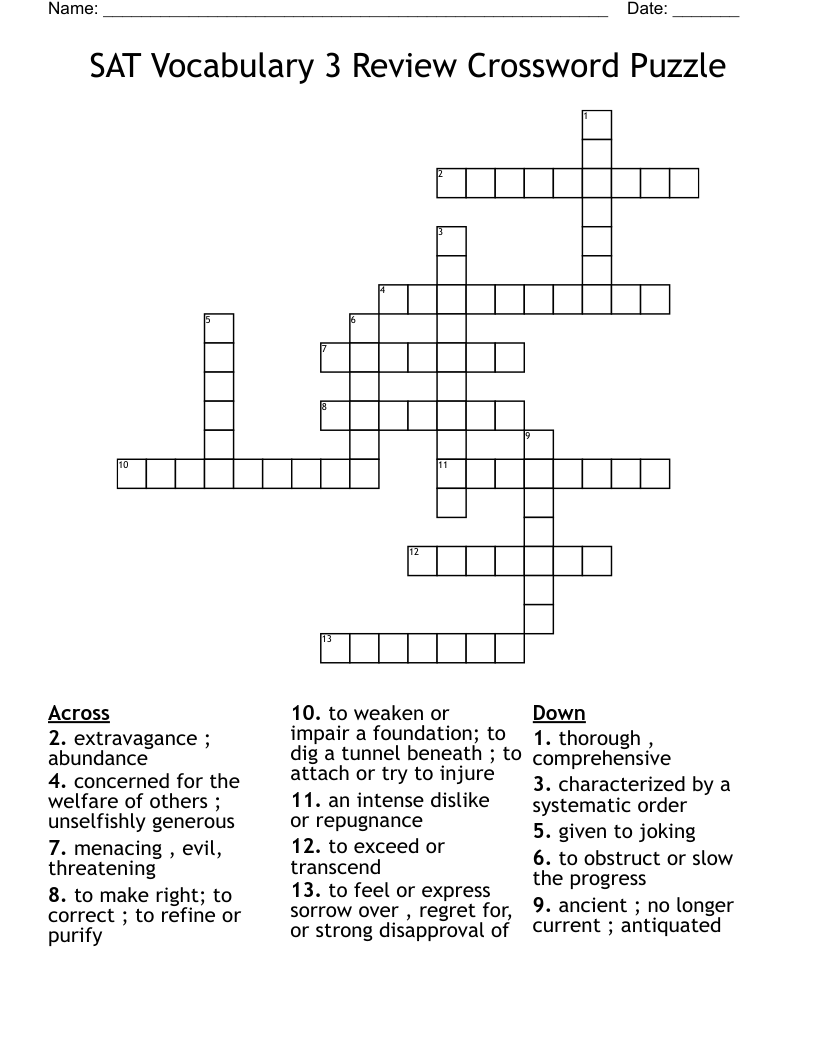 SAT Vocabulary 3 Review Crossword Puzzle 