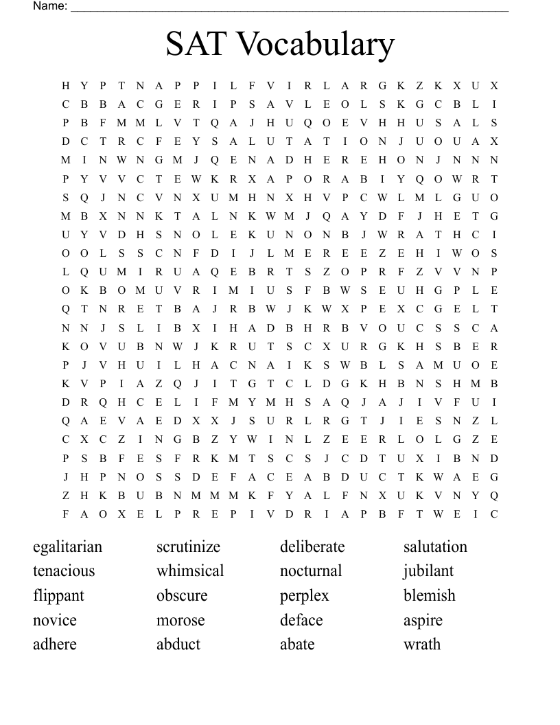 SAT Vocabulary Word Search
