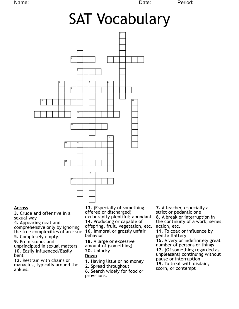 SAT Vocabulary Crossword