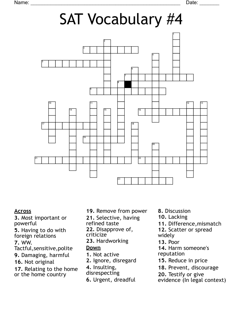 SAT Vocabulary #4 Crossword