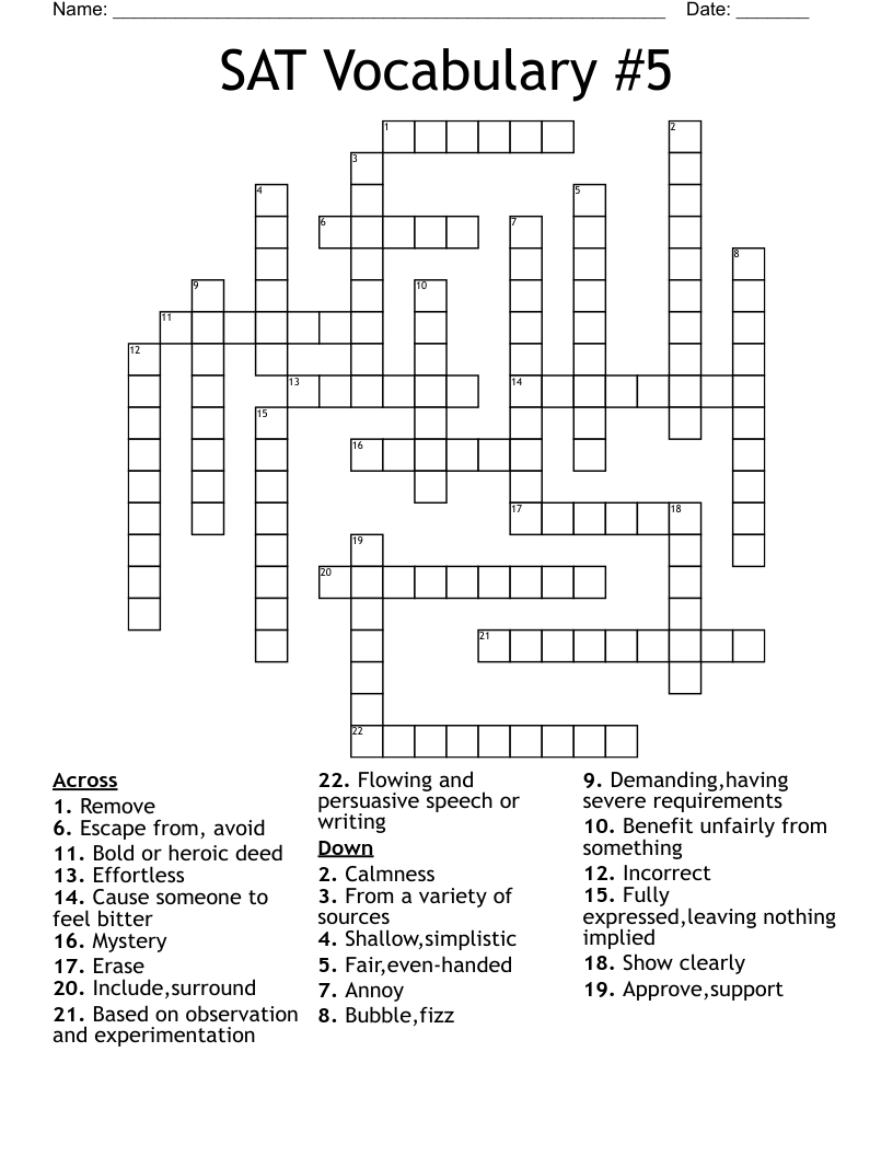 SAT Vocabulary #5 Crossword