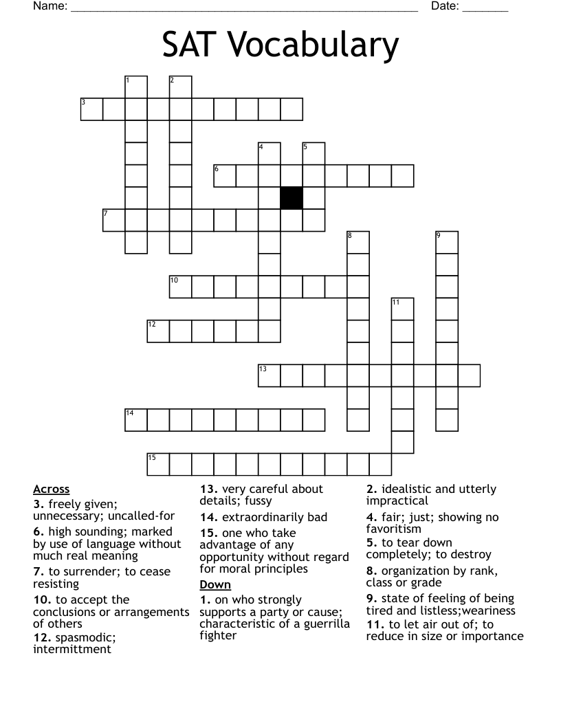 SAT Vocabulary Crossword