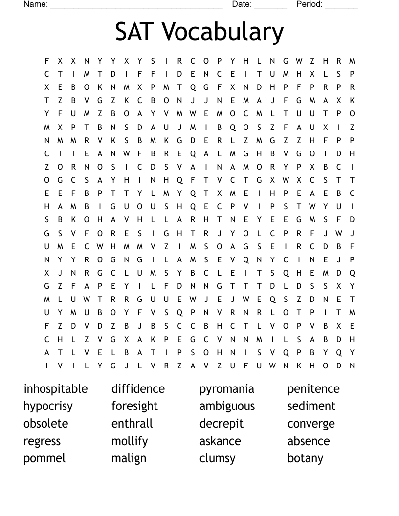 SAT Vocabulary Word Search