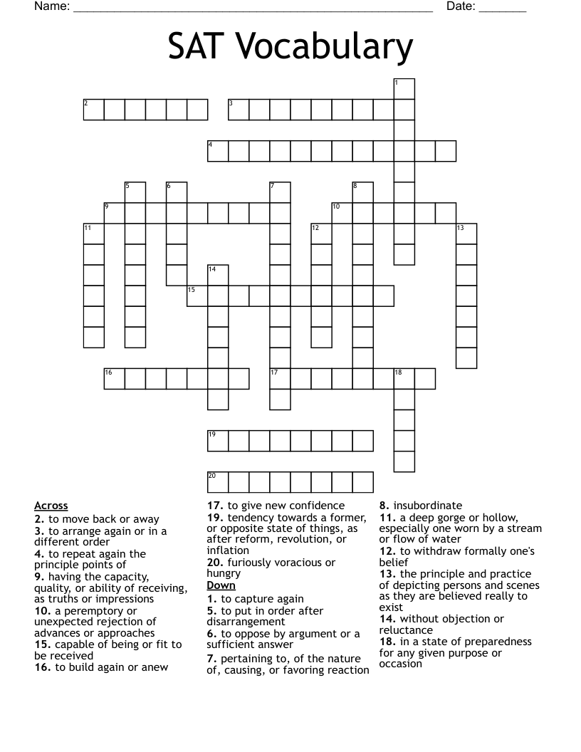 SAT Vocabulary Crossword