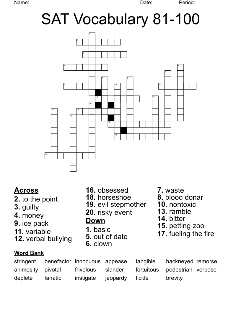 SAT Vocabulary 81-100 Crossword