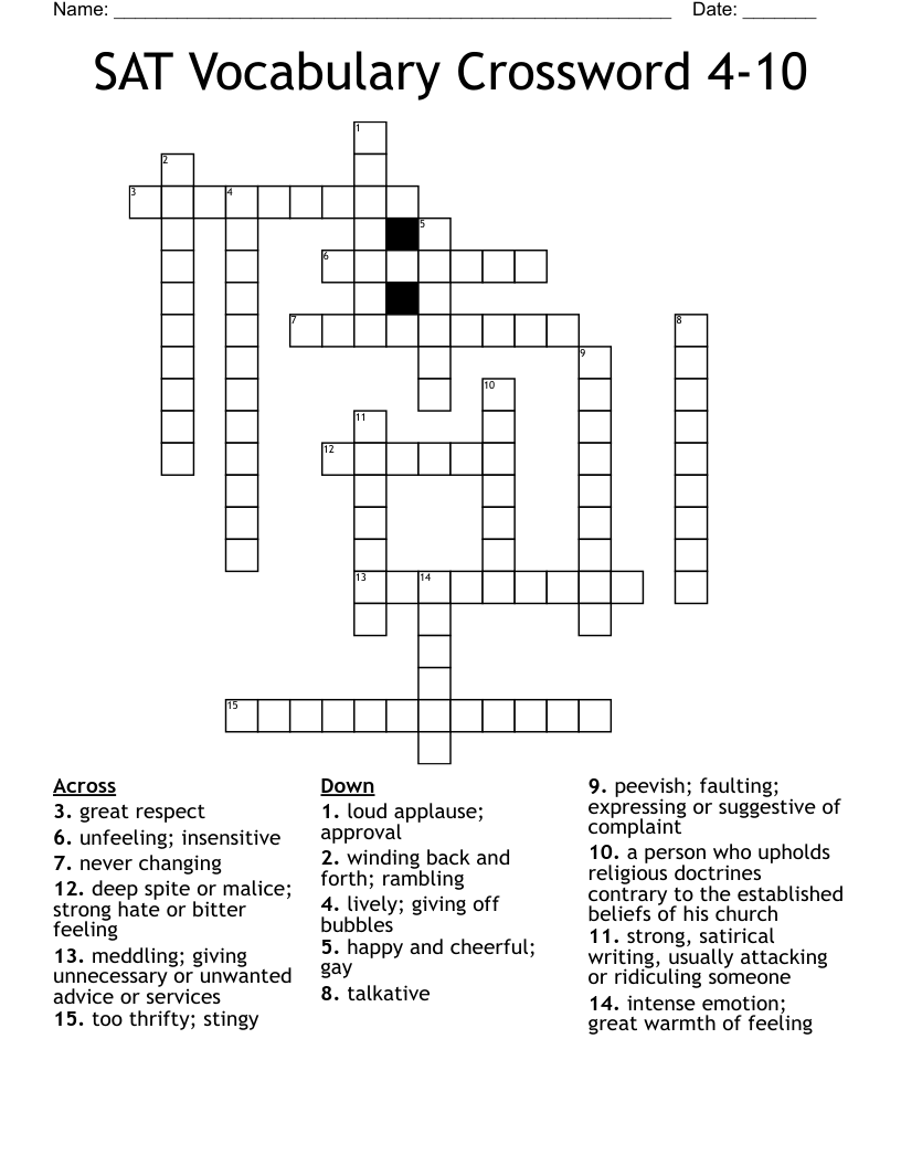 SAT Vocabulary Crossword 4-10