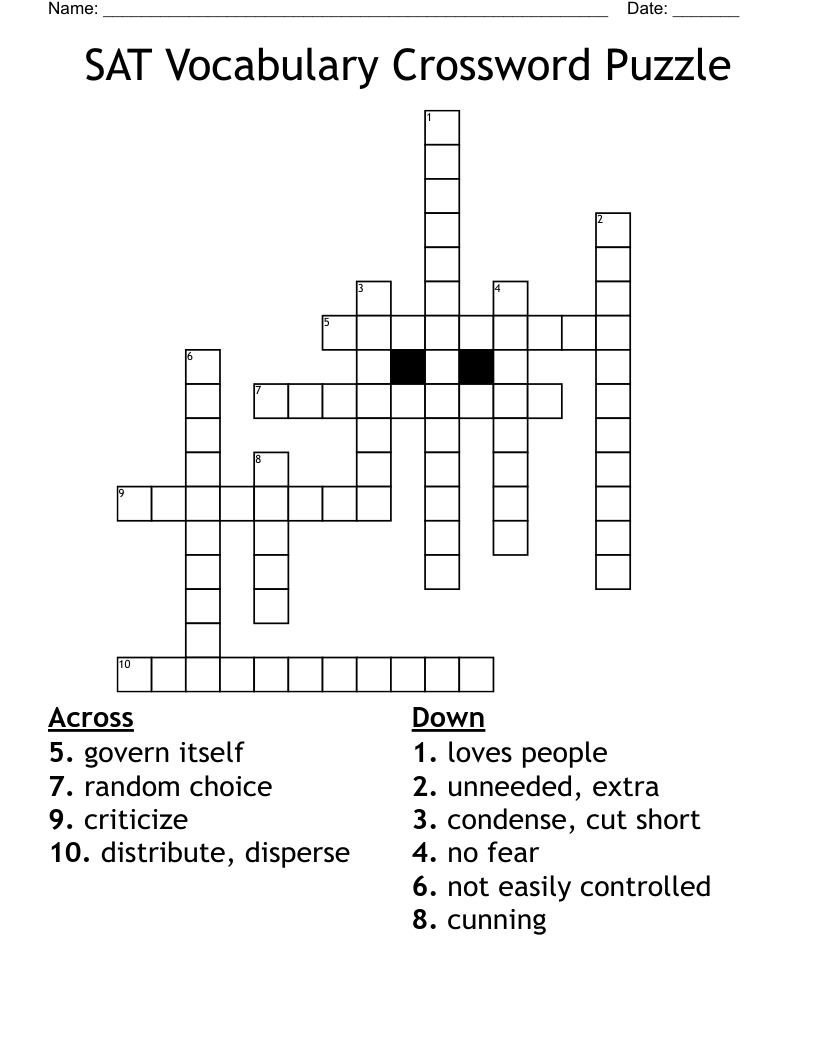 SAT Vocabulary Crossword Puzzle