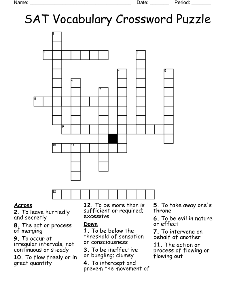 SAT Vocabulary Crossword Puzzle