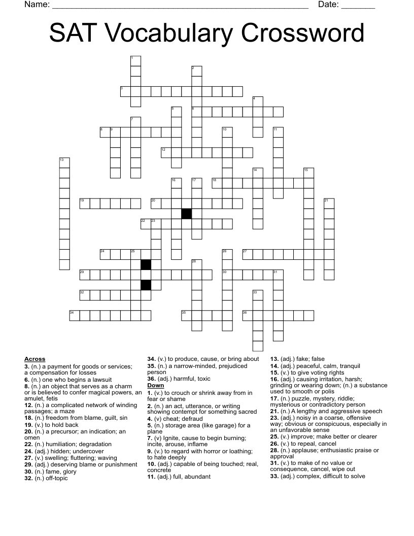 SAT Vocabulary Crossword 