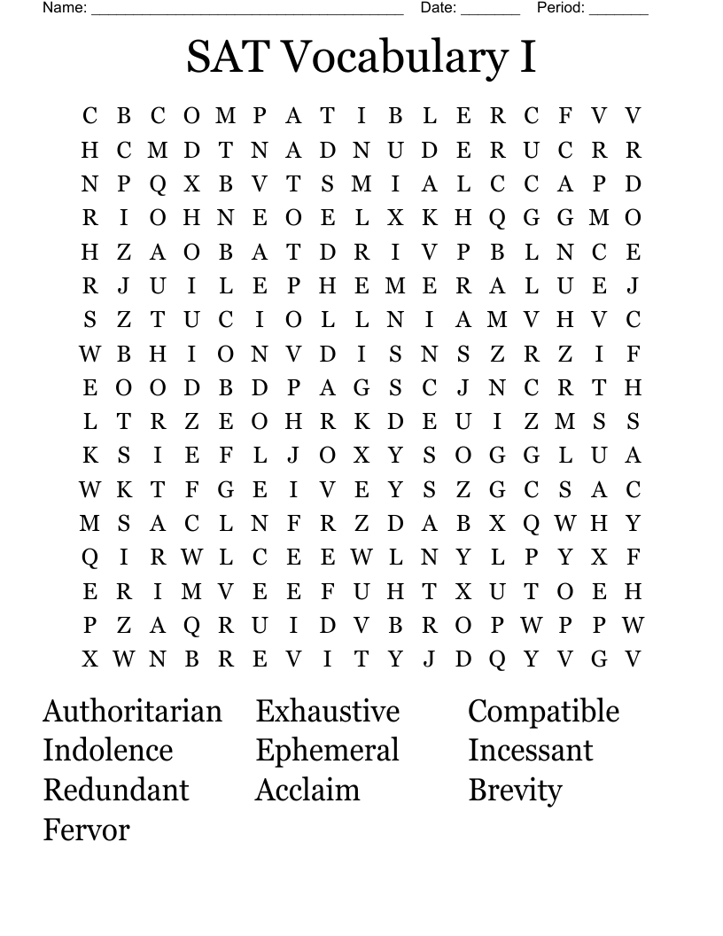 SAT Vocabulary I Word Search