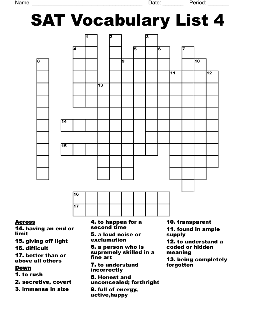SAT Vocabulary List 4 Crossword