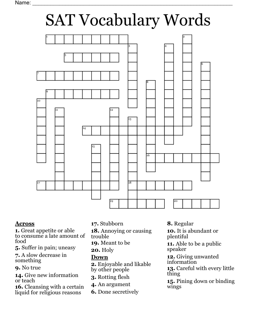 SAT Vocabulary Words Crossword