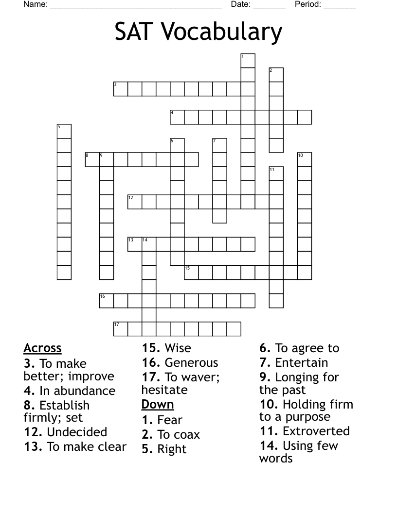 SAT Vocabulary  Crossword