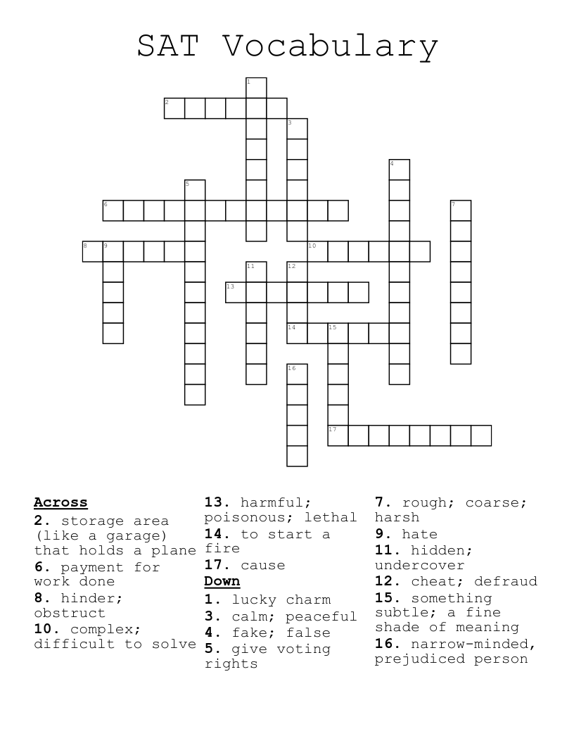 SAT Vocabulary  Crossword