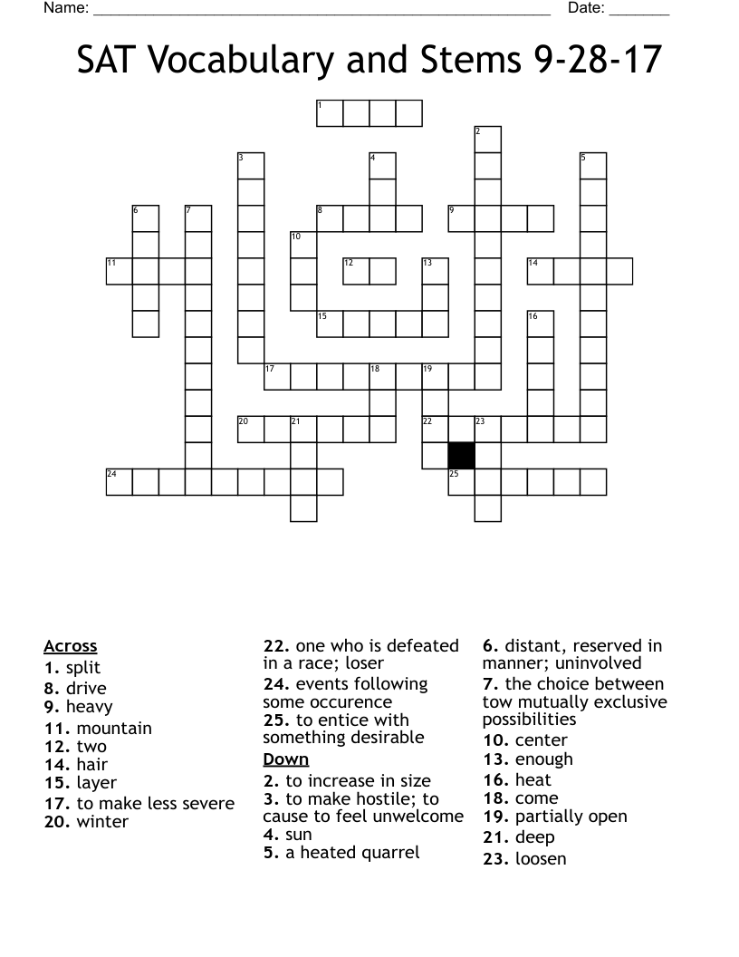 SAT Vocabulary and Stems 9-28-17 Crossword