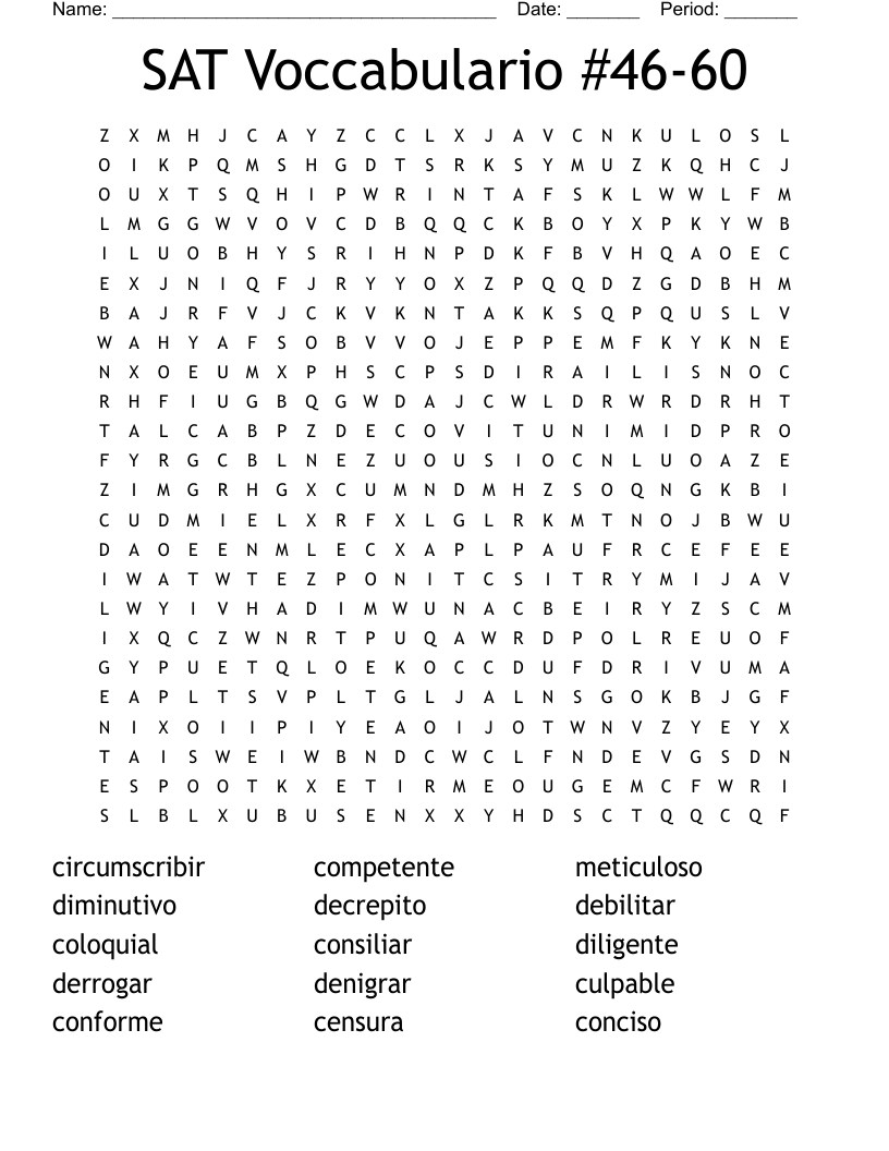 SAT Voccabulario #46-60 Word Search