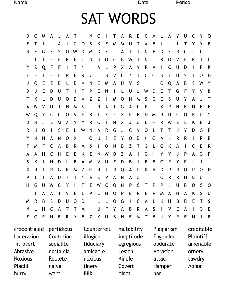 SAT WORDS Word Search