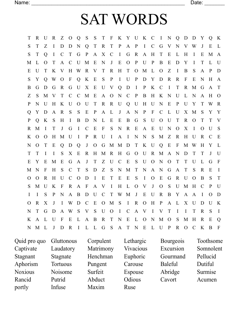 SAT WORDS  Word Search