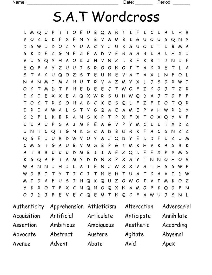 S.A.T Wordcross Word Search