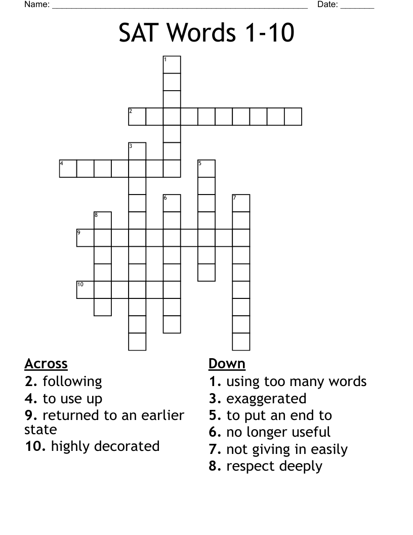 SAT Words 1-10 Crossword