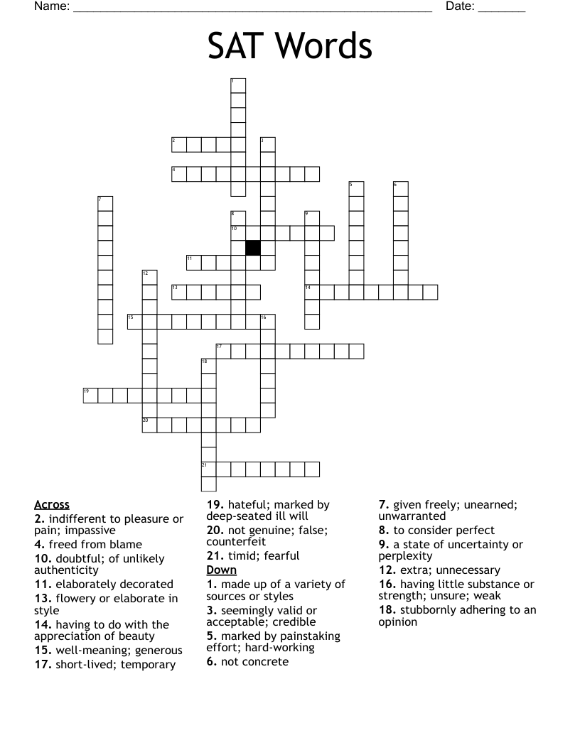 SAT Words Crossword
