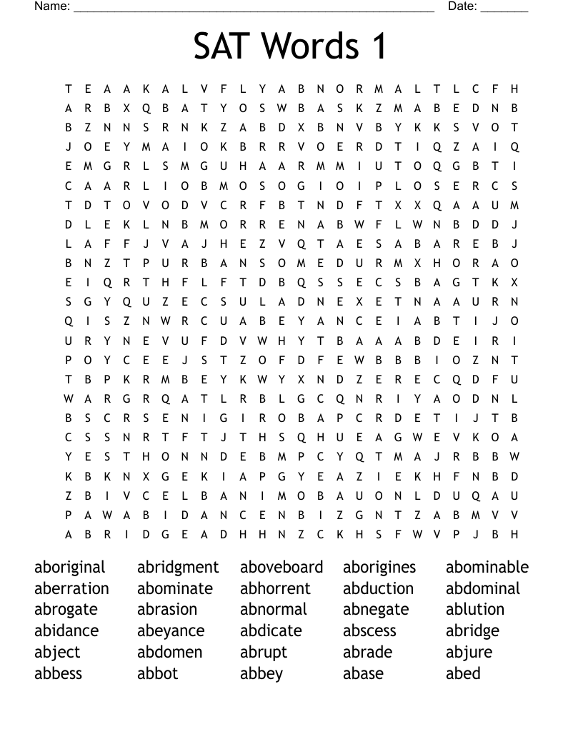 SAT Words 1 Word Search