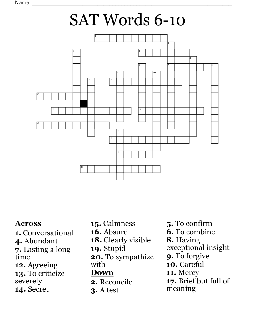 SAT Words 6-10 Crossword