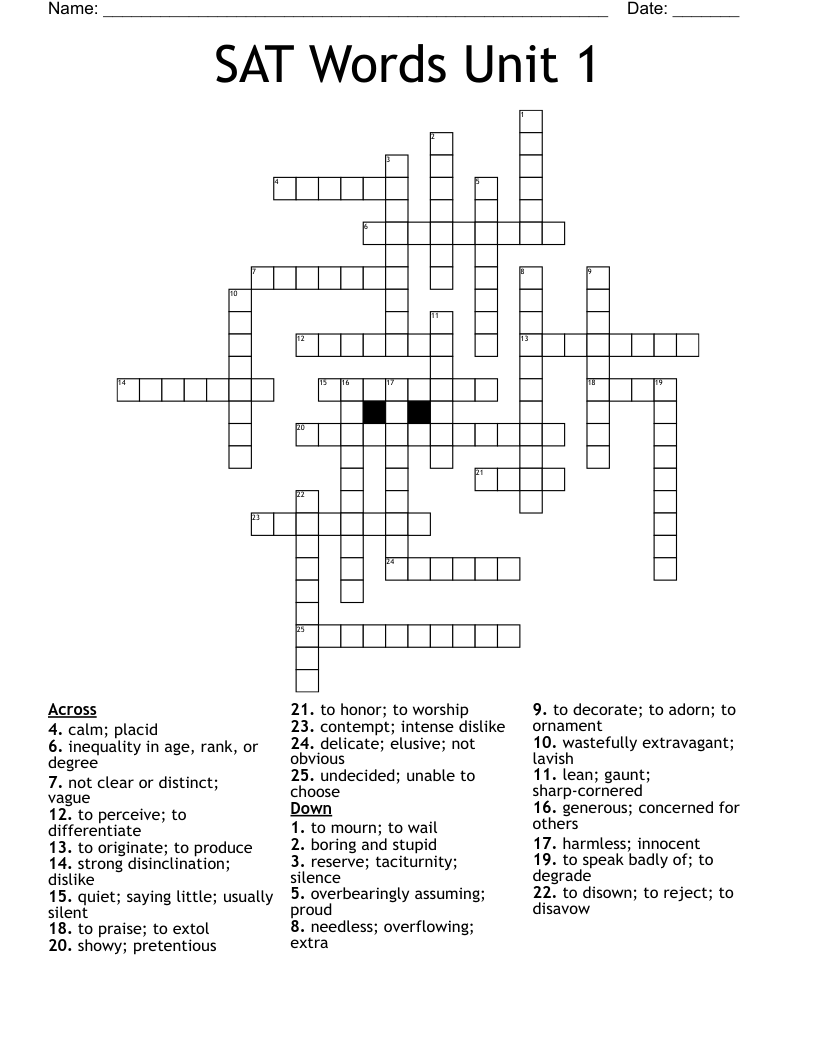 SAT Words Unit 1 Crossword