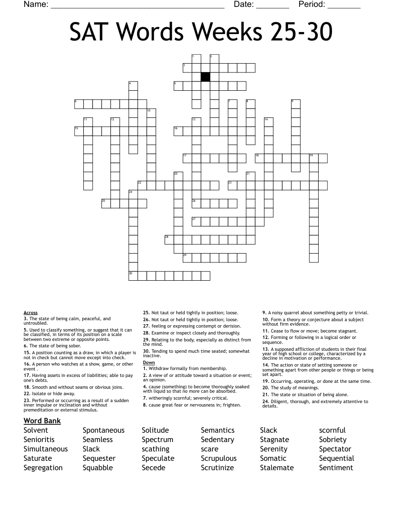SAT Words Weeks 25-30 Crossword