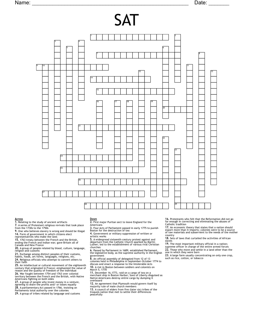 SAT  Crossword