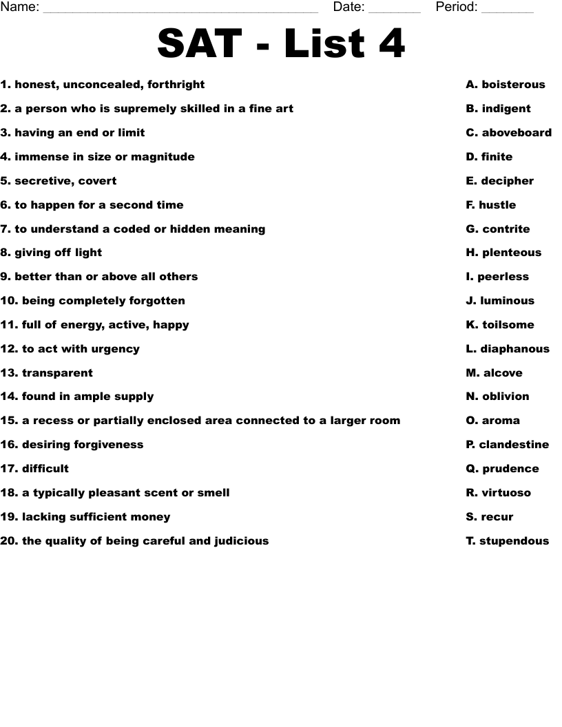 SAT - List 4 Worksheet