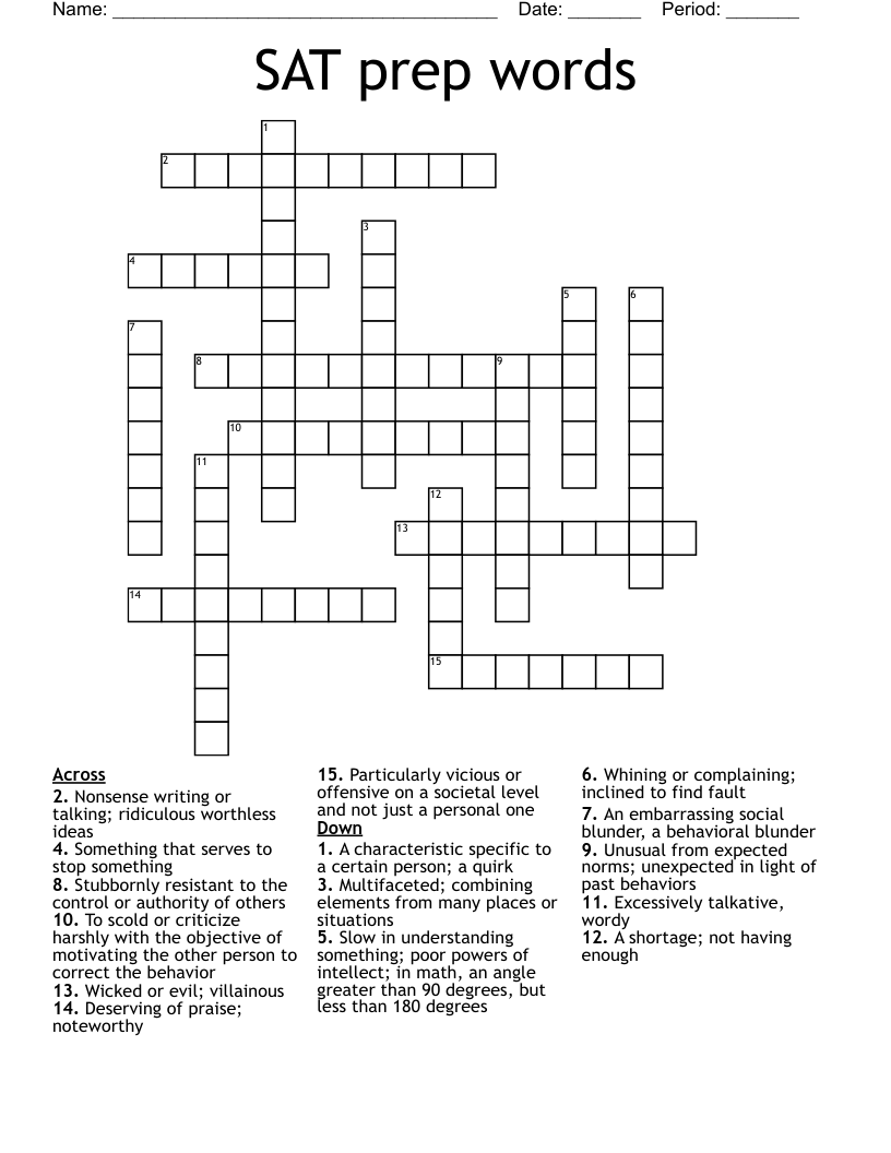 SAT prep words Crossword