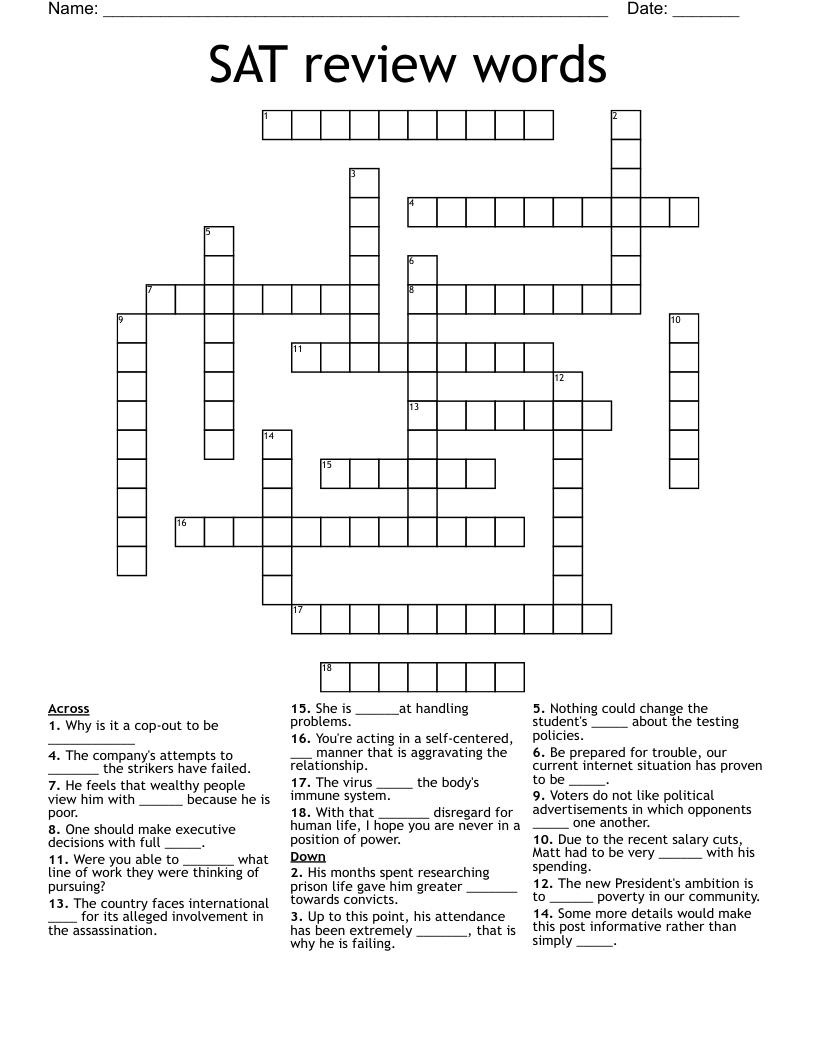 SAT review words Crossword
