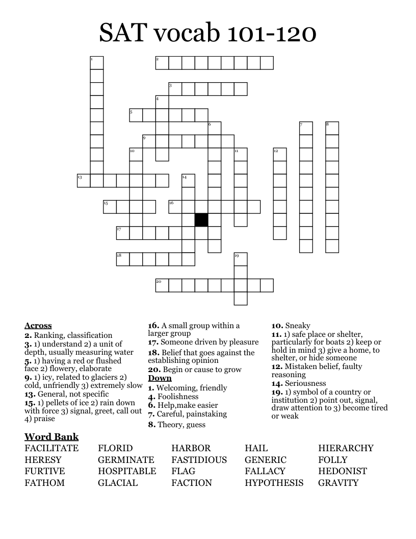 SAT vocab 101-120 Crossword
