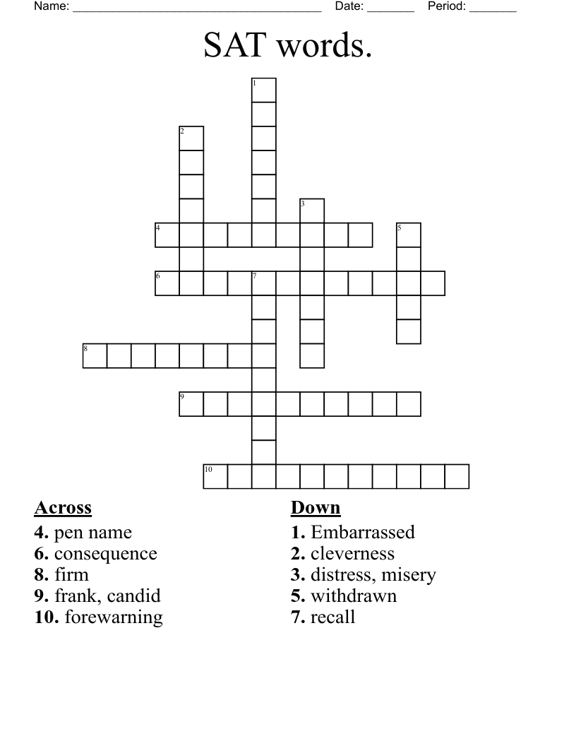 SAT words. Crossword