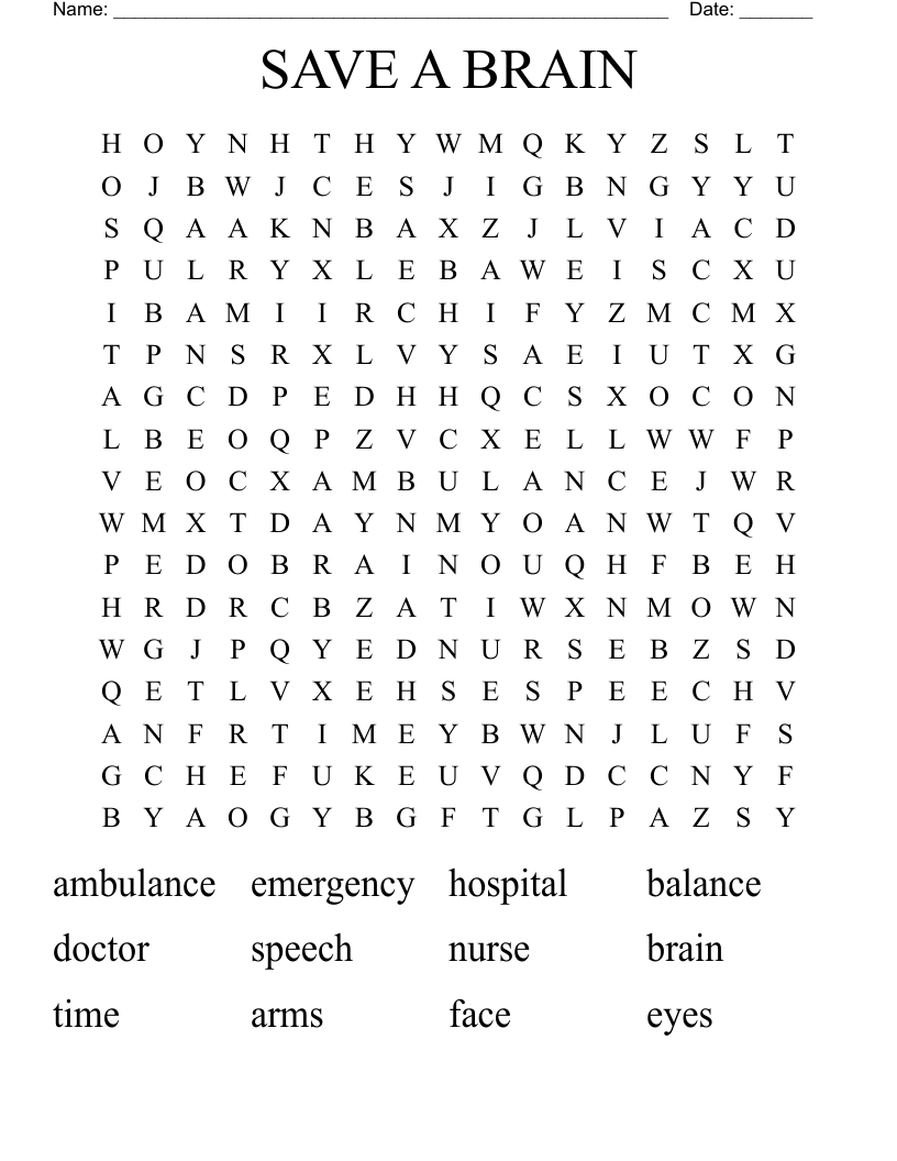 SAVE A BRAIN Word Search